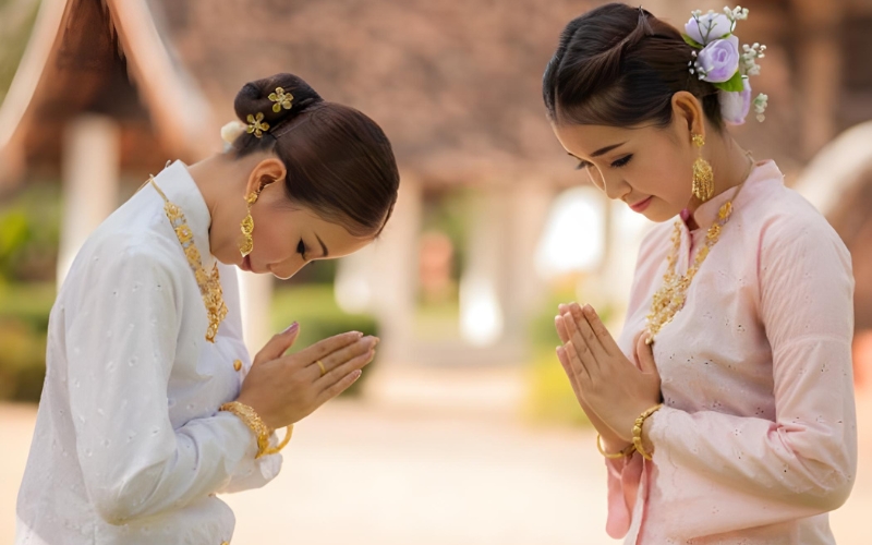 Saluti e comunicazione il "Sampeah" cambogiano