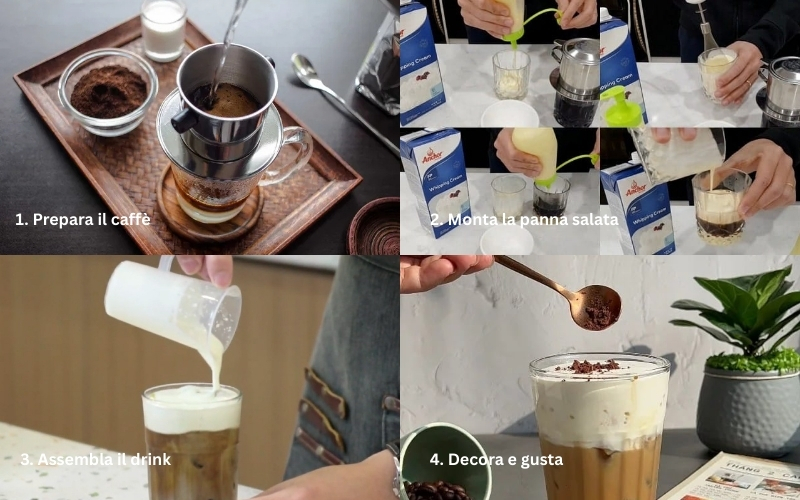 La preparazione passo passo per il caffe salato